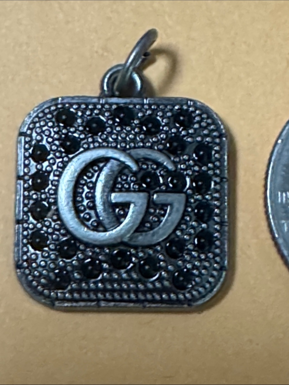 Gucci Black Crystal Double G Square Charm,Zipper pull or Penden with Silver Trim - Picture 3 of 4